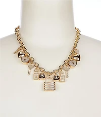 Natasha Accessories Heart Lock Key Charm Statement Necklace