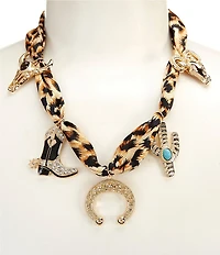 Natasha Accessories Leopard Scarf Western Charm Choker Necklace