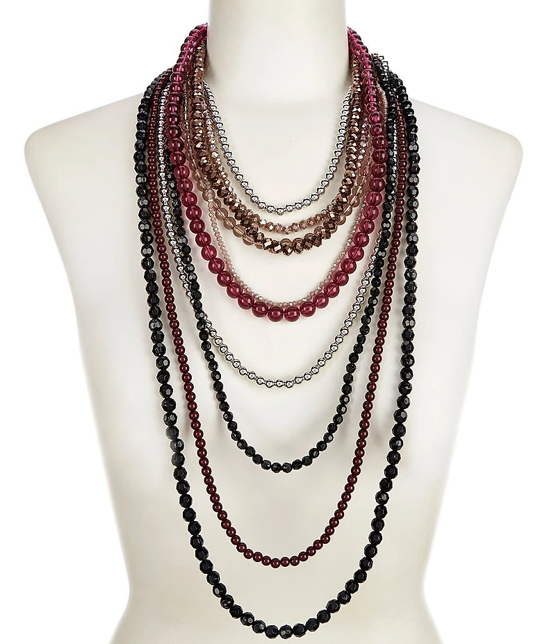 Natasha Accessories Multi Row Beaded Long Multi Strand Necklace