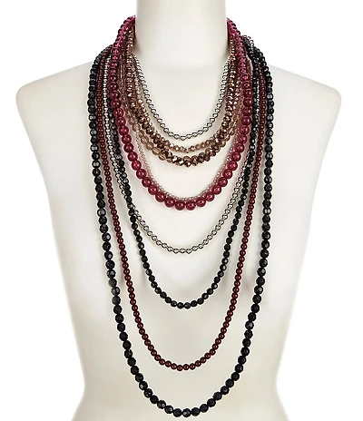 Natasha Accessories Multi Row Beaded Long Multi Strand Necklace