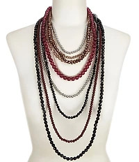 Natasha Accessories Multi Row Beaded Long Multi Strand Necklace