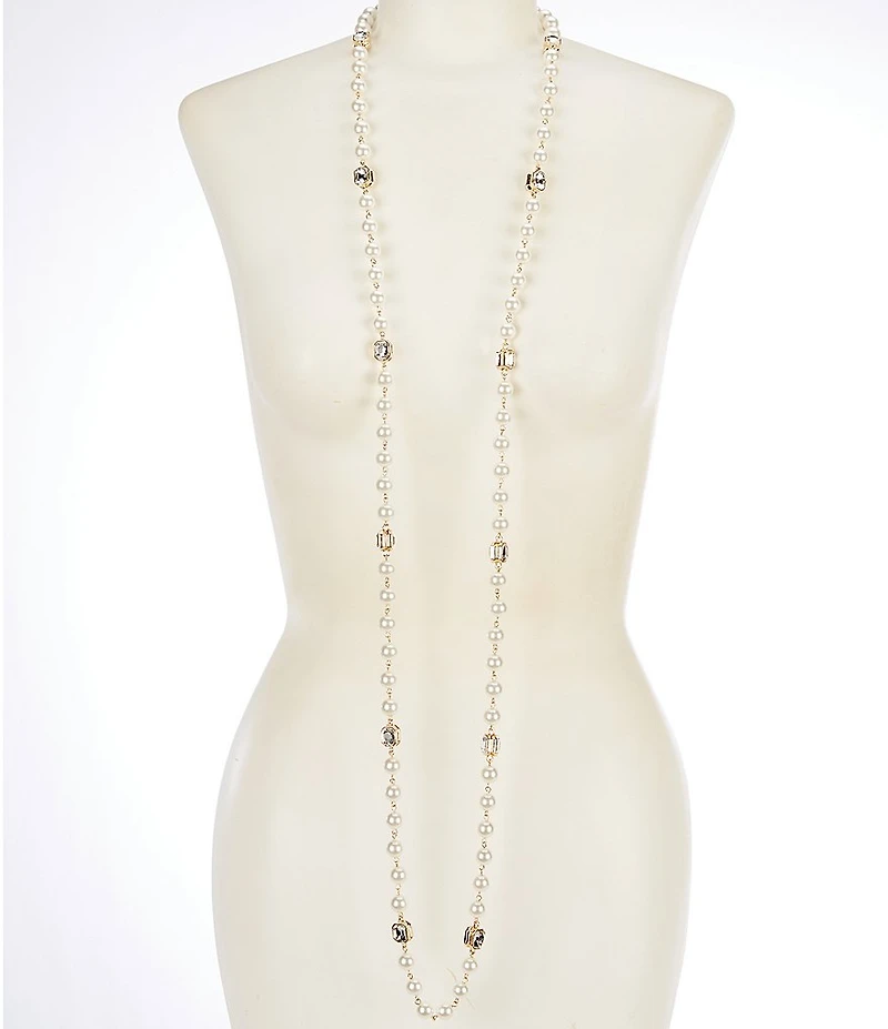 Natasha Accessories Pearl Crystal Long Strand Necklace
