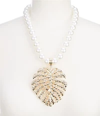 Natasha Accessories Pearl Palm Short Statement Pendant Necklace