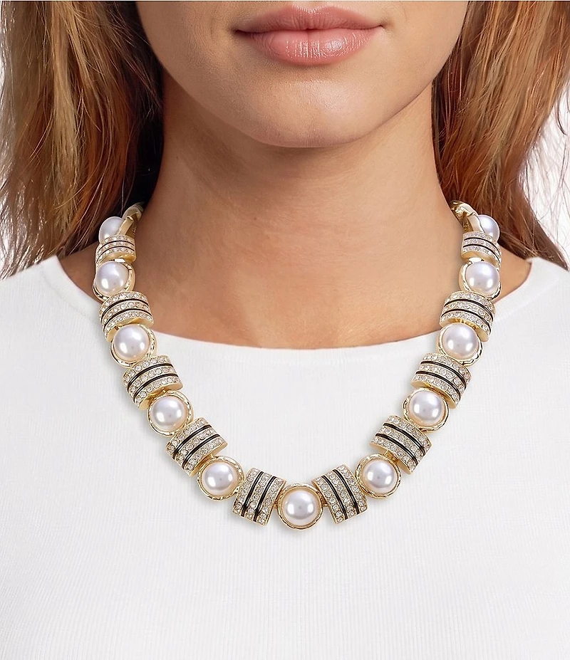 Natasha Accessories Pearl Rondelle Collar Necklace