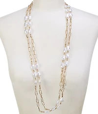 Natasha Accessories Pearl Wrap Chain Long Strand Necklace