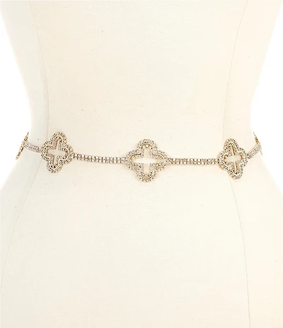 Natasha Accessories Rhinestone Clover Chain Belt