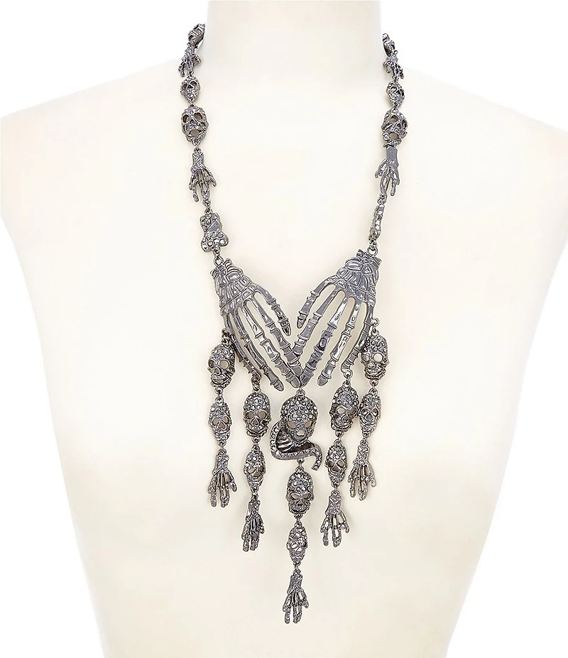 Natasha Accessories Skeleton Skull Rhinestone Statement Necklace