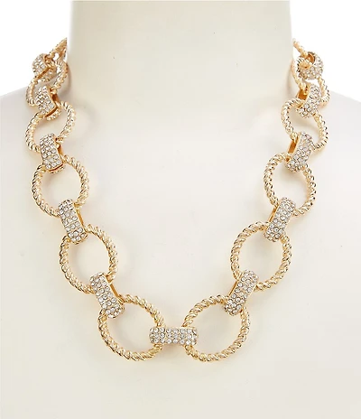 Natasha Accessories Textured Pave Link Collar Necklace