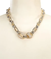 Natasha Accessories Textured Pave Link Collar Necklace