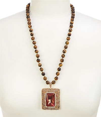 Natasha Accessories Tiger's Eye Stone Short Pendant Statement Necklace