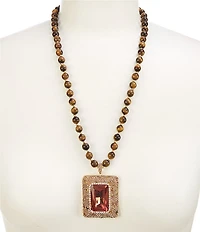 Natasha Accessories Tiger's Eye Stone Short Pendant Statement Necklace