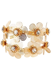 Natasha Accessories Two Row Floral Filigree Rhinestone Statement Cuff Bracelet