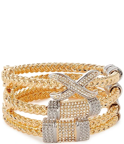 Natasha Accessories Two Tone Crystal Hinge Bracelet Set