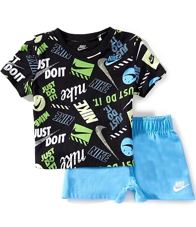 Nike Baby Boys Short-Sleeve Allover Logo Printed T-Shirt & Coordinating Solid Shorts Set