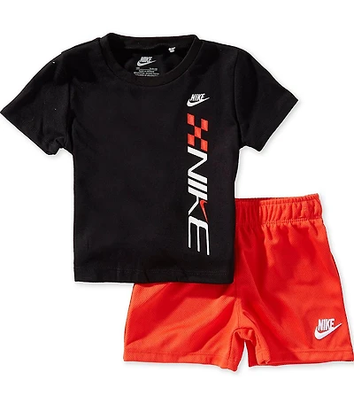 Nike Baby Boys Short Sleeve Victory Lap Vertical Wordmark T-Shirt & Mesh Shorts 2-Piece Set