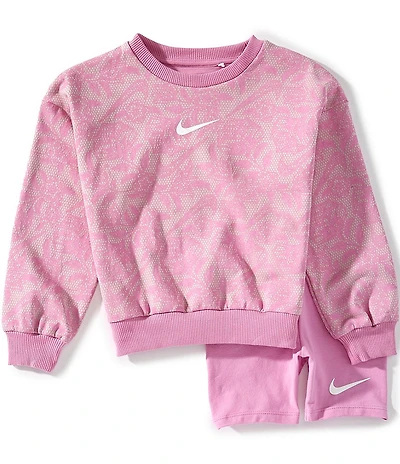 Nike Little Girls Lace It Up Crew Neck Sweatshirt & Bike Shorts 2-Piece Set