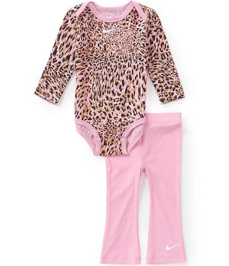 Nike Baby Girls Long Sleeve Leopard Print Bodysuit & Flared Leggings Set