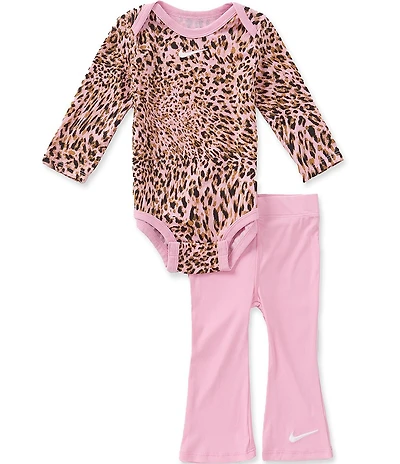 Nike Baby Girls Long Sleeve Leopard Print Bodysuit And Flared Legging Set