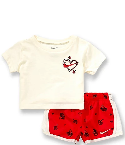 Nike Baby Girls Short Sleeve Cherry Tee & Tempo Shorts 2-Piece Set