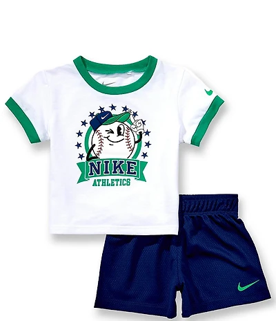 Nike Baby Girls Short Sleeve Dri-Fit Baseball Character T-Shirt & Shorts 2-Piece Set