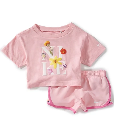 Nike Baby Girls Short-Sleeve Logo/Floral-Motif Jersey T-Shirt & Coordinating DRI-FIT Microfiber Shorts Set