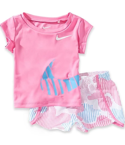 Nike Baby Girls Short Sleeve T-Shirt & Cloud Print Sprinter Swoosh Shorts 2-Piece Set