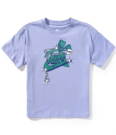 Nike Big Girls Sportswear Short Sleeve Safety Pin Bow Logo T-Shirt