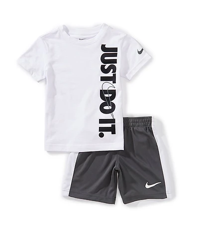 Nike Little Boys Short Sleeve Just Do It Graphic T-Shirt & Racing-Stripe Shorts Set