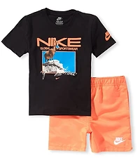 Nike Little Boys Short Sleeve Sportswear Goat Tee and Woven Shorts 2-Piece Set