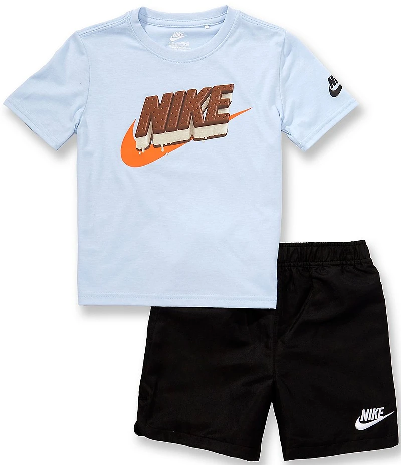 Nike Little Boys Short Sleeve Sportwear Ice Cream Tee And Woven Shorts 2-Piece Set