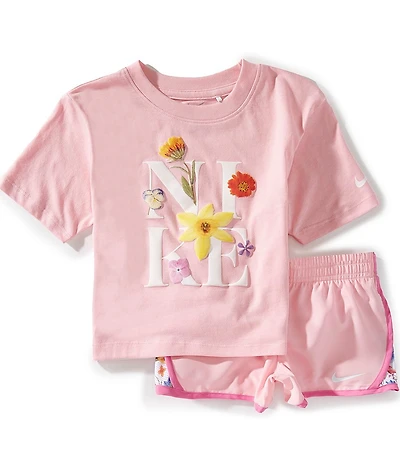 Nike Little Girl Short Sleeve Spring Into Floral Tempo Tee & Short 2-Piece Set