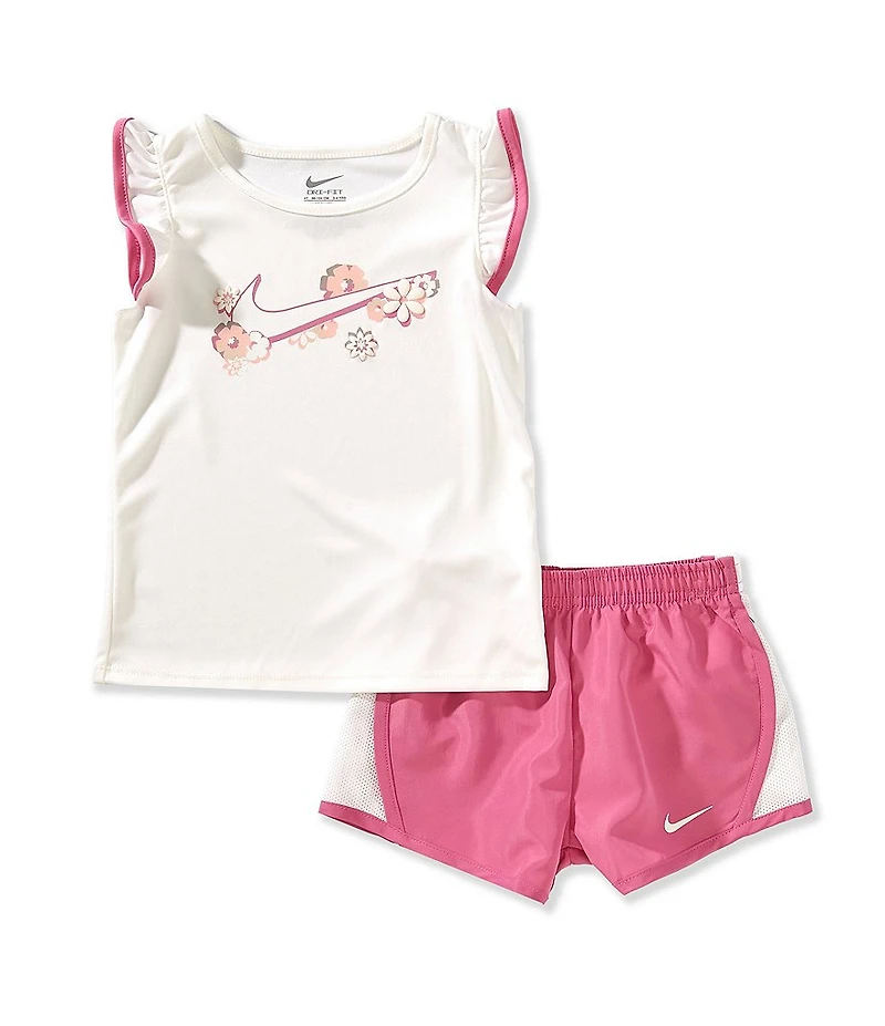 Nike Little Girls Flutter-Sleeve Floral-Graphic T-Shirt & Coordinating Tempo Shorts Set