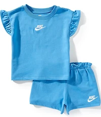 Nike Little Girls French Terry Short Sleeve Dropset T-Shirt & Matching Shorts Set