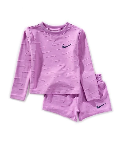 Nike Little Girls Long Sleeve Swoosh Motion Printed T-Shirt & Matching Shorts Set