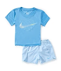 Nike Little Girls Short Sleeve Swoosh Top & Motion Sprinter Shorts 2-Piece Set