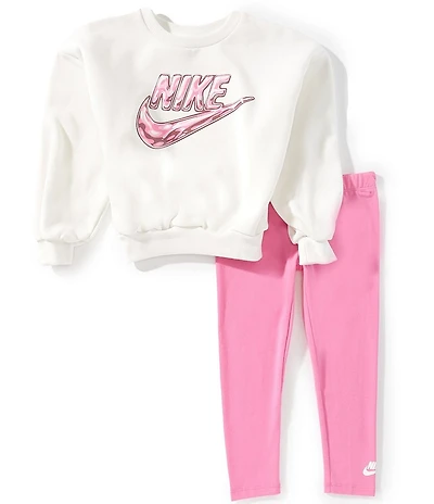 Nike Little Girls Fleece Long Sleeve Logo Sweatshirt & Coordinating Leggings Set