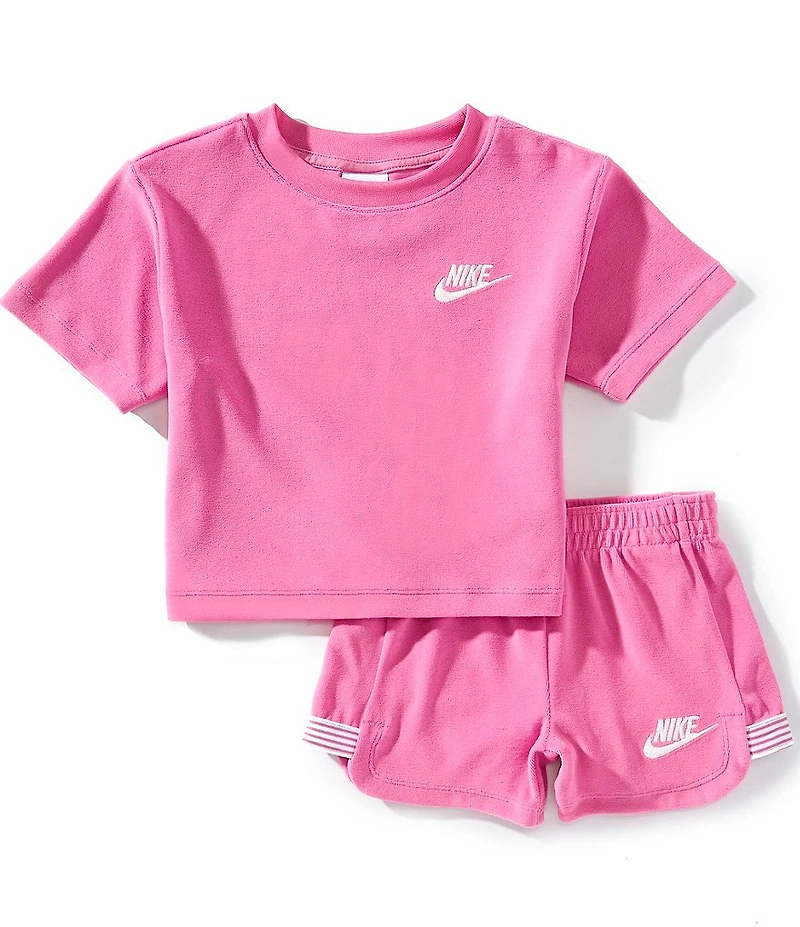 Nike Little Girls #double;Let's Roll#double; Towel Terry Short Sleeve Body Cut T-Shirt & Matching Shorts Set