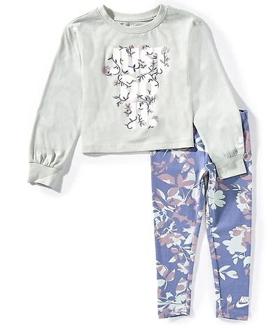 Nike Little Girls Long Sleeve Just Do It T-Shirt & Floral-Printed Leggings Set