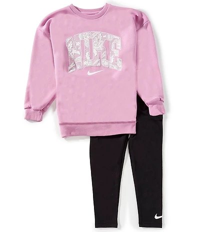Nike Little Girls Long-Sleeve Lace It Up French Terry Sweatshirt & Solid Knit Leggings Set