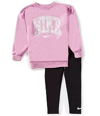 Nike Little Girls Long-Sleeve Lace It Up French Terry Sweatshirt & Solid Knit Leggings Set