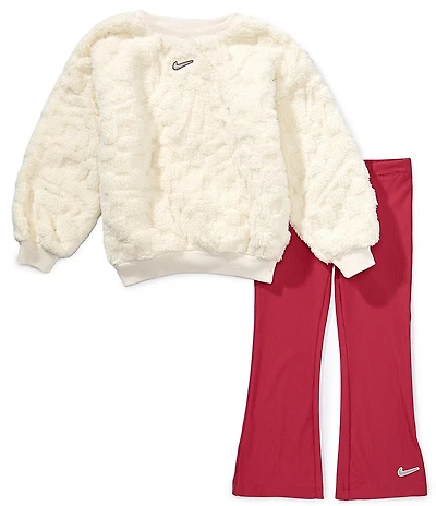 Nike Little Girls Long Sleeve Printed Fleece Sweatshirt & Solid Flared-Leg Rib-Knit Leggings Set