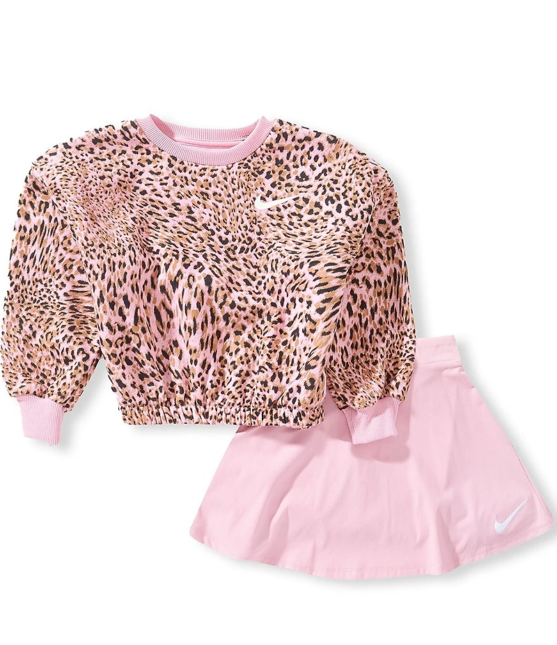 Nike Little Girls Long Sleeve Leopard Print Pullover & Scooter Skirt Set