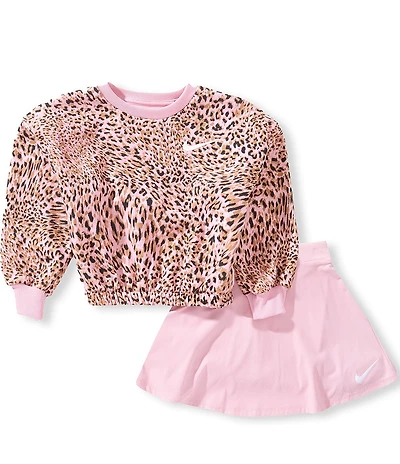 Nike Little Girls Long Sleeve Leopard Print Pullover & Scooter Skirt Set