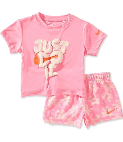 Nike Little Girls Short Sleeve Bold Play T-Shirt & Mesh Shorts 2-Piece Set