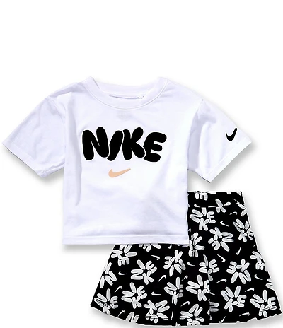 Nike Little Girls Short Sleeve Bold Play Tee & Scooter Skort 2-Piece Set