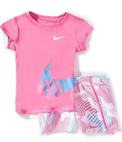 Nike Little Girls Short Sleeve Bright Color T-Shirt & Essentials Printed Short 2-Piece Set