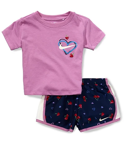Nike Little Girls Short Sleeve Cherry Tee & Printed Cherry Short 2-Piece Set