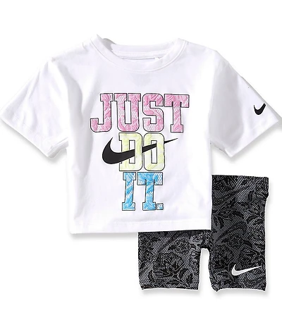 Nike Little Girls Short Sleeve Just Do It T-Shirt With Lace It Up Bike Shorts 2-Piece Set