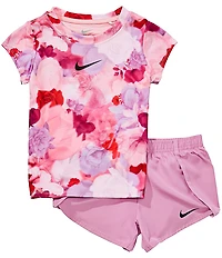 Nike Little Girls Short Sleeve Move With Nature Allover Print T-Shirt & Shorts 2-Piece Set