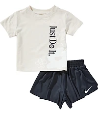 Nike Little Girls Short Sleeve Wild Flowers 'Just Do It' Tee & Shorts 2-Piece Set